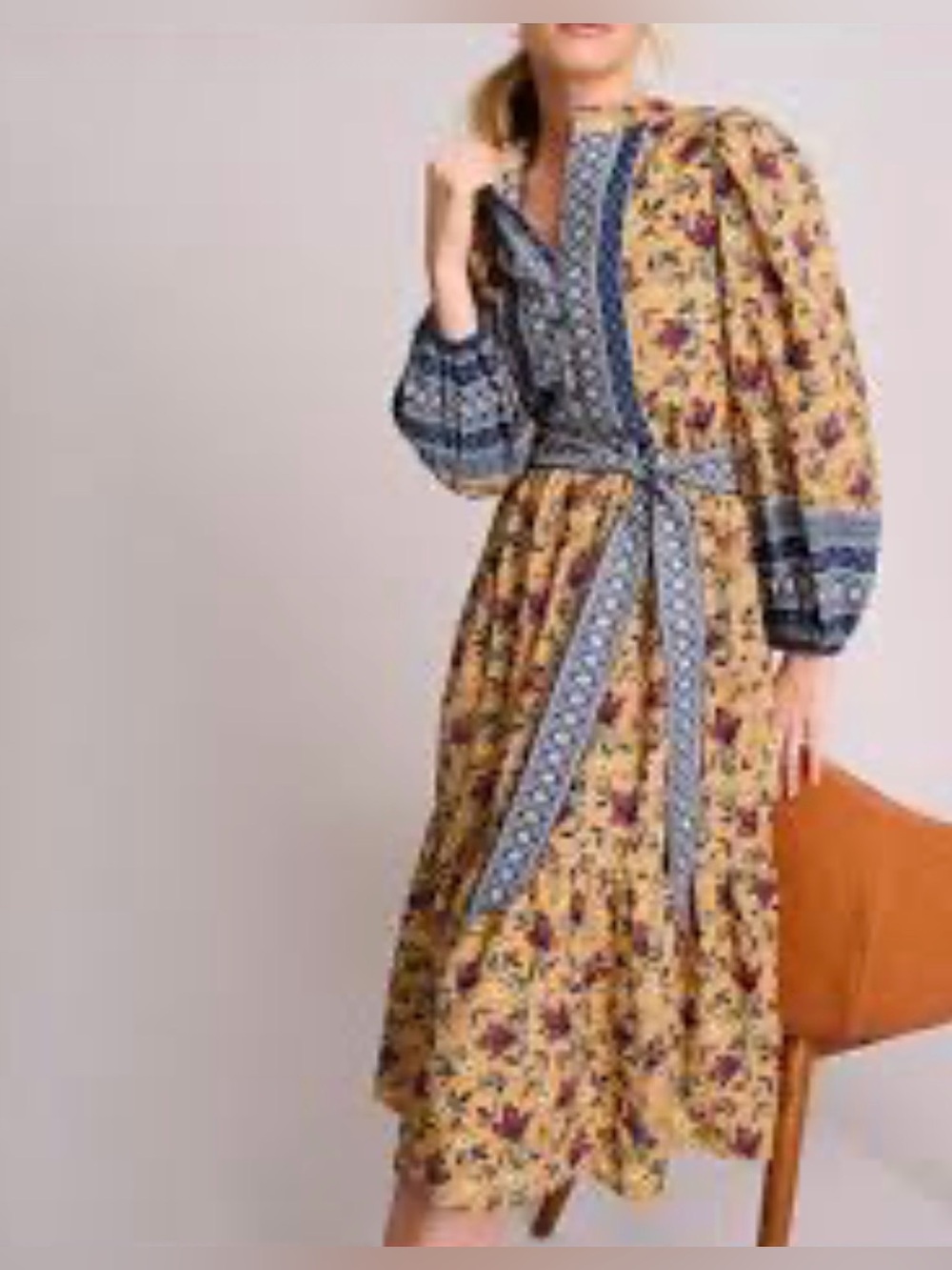 UNTUCKit Women’s printed Flora Dress Mustard Boho Cottagecore Peasant Modest